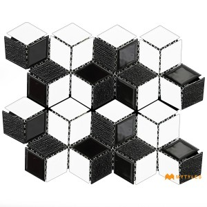 undefined-Imported White and Black Mosaic Wall Tile Code32725 (300x300mm, Glossy)