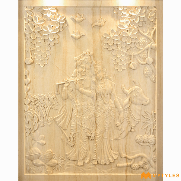 Natural Stone Mural-Natural Stone Mural Radhakrishna MYTMU016 Code22695 (1200x1500mm, Sandstone)