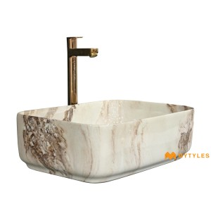 undefined-Ceramic Marble Finish Ivory Wash Basin Code31887 (325x450mm, Glossy)