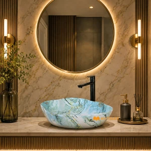 undefined-Ceramic Blue Table Top Wash Basin Code31912 (375x500mm, Glossy)