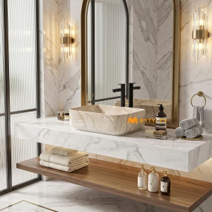 undefined-Ceramic Marble Finish Cream Wash Basin Code31890 (325x450mm, Glossy)
