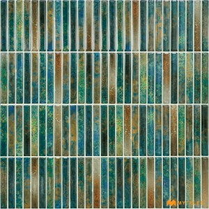 undefined-Ceramic Green Kitkat Mosaic Wall Tile Code28433 (300x600mm, Glossy)