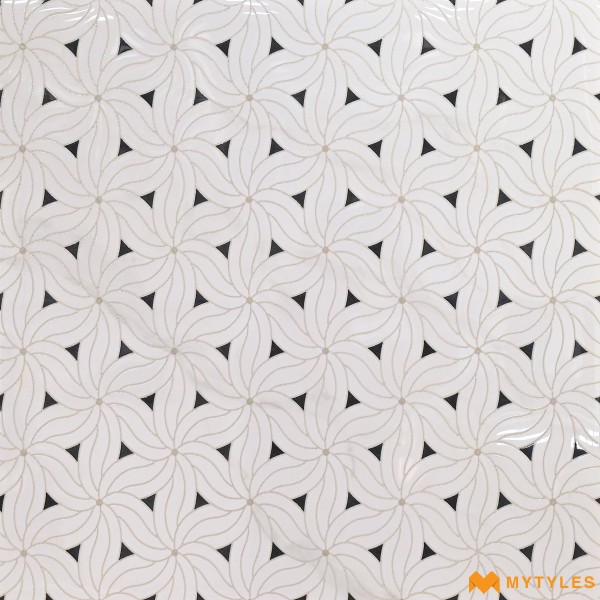 Moroccan Tiles-White and Black Moroccan Floor and Wall Tile Code33157 (600x600mm, Glossy)
