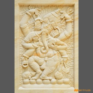 undefined-Teak Dancing Ganesha Stone Mural Code33048 (2x3 Feet, Stone)-MYTMU044