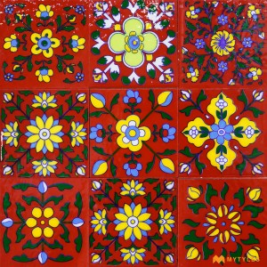 undefined-Decorative Red Floor and Wall Tile Code30832 (75x75mm, Glossy, 16Pcs)