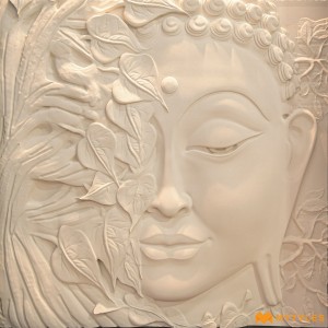 undefined-Teak Sandstone Buddha Mural Code12472 (3x3 Feet, 50mm Thickness)