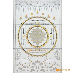 undefined-Shree Yantra White Lippan Art Mirror Mural Tile Code40852 1200x1800mm 3Pc