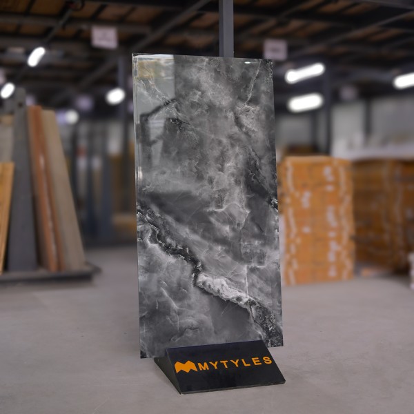 Glazed Vitrified-Vitrified Black Floor and Wall Tile Code30677 (600x1200mm, Glossy)