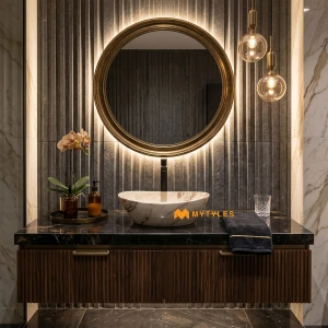 undefined-Ceramic Marble Finish Cream Wash Basin Code31900 (325x400mm, Glossy)