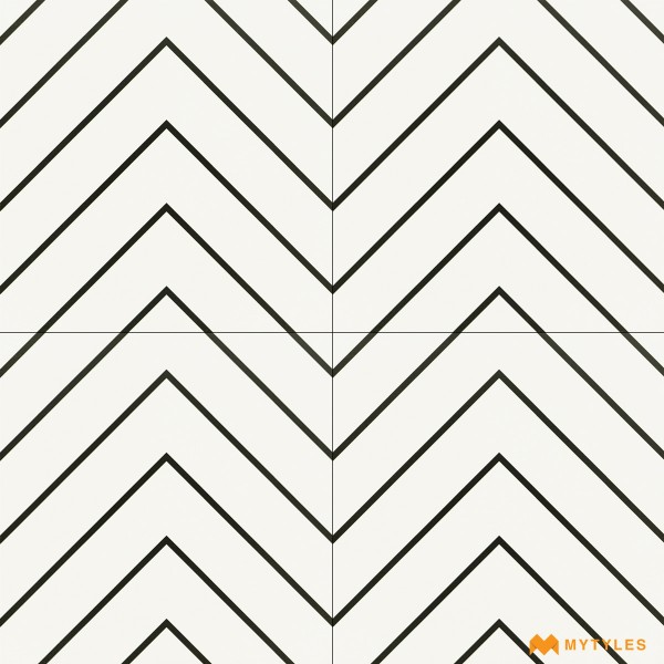 Moroccan Tiles-Ceramic White and Black Moroccan Tile Code31293 (300x300mm, Matt)