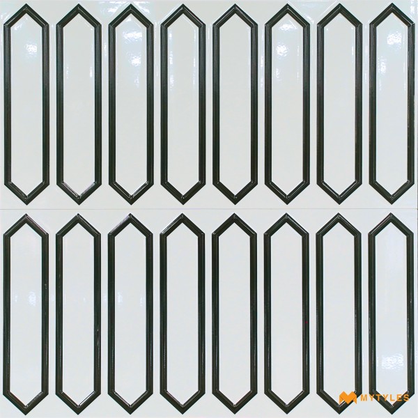 Geometric Tiles-Ceramic White and Black Geometric Wall Tile Code31693 (300x600mm, Glossy)