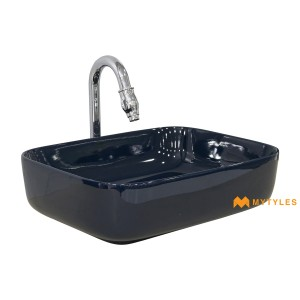 undefined-Ceramic Blue Wash Basin Code29603 (500x365x145mm, Glossy)