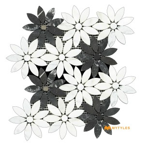 undefined-Imported White and Black Mosaic Floor and Wall Tile Code32785 (260x290mm, Matt)