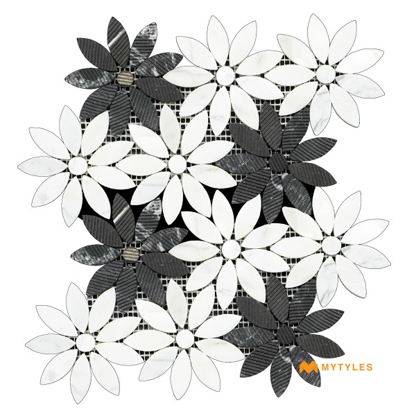 Imported Tiles-Imported White and Black Mosaic Floor and Wall Tile Code32785 (260x290mm, Matt)