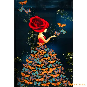 undefined-Beautiful Girl With Butterflies Poster Wall Tile Code30993 (4x6ft, Glossy, 3Pcs)
