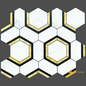 undefined-White Metal Hexagon Mosaic Wall Tile Code31586 (260x300mm, Metallic)