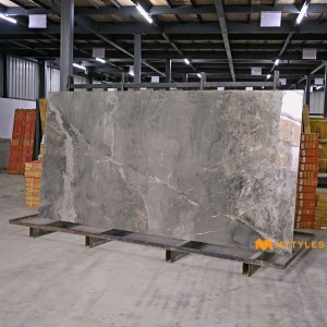 undefined-Vitrified Grey Slab Floor and Wall Tile Code23716 (1200x2400mm, Glossy)