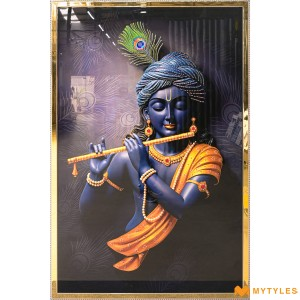 undefined-Vitrified Black Lord Krishna Poster Wall Tile Code34200 (4x6 Feet, Glossy)