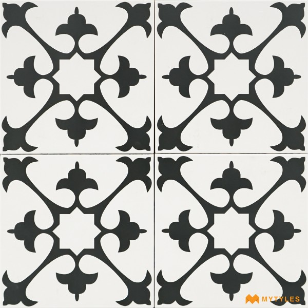 Moroccan Tiles-White and Black Moroccan Floor and Wall Tile Code29971 (200x200mm, Matt)