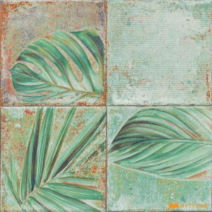 undefined-Ceramic Green Tropical Wall Tile Code31492 (300x300mm, Carving Matt)