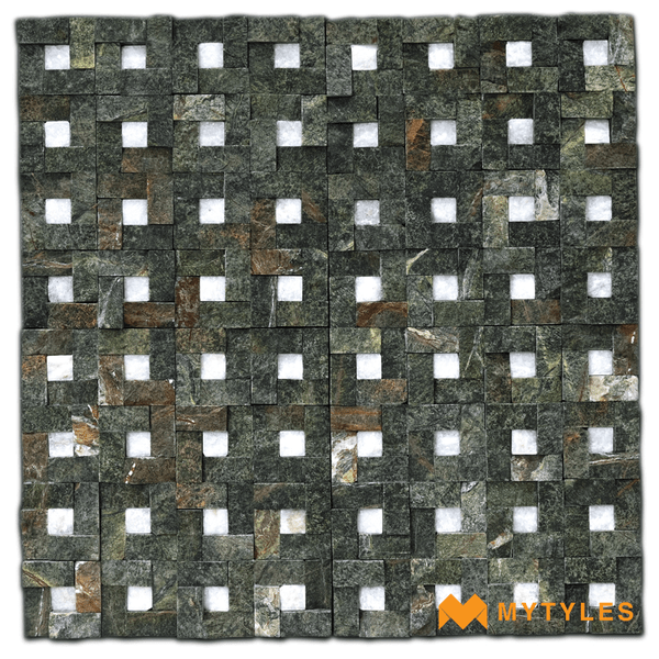 Natural Stone Cladding-Natural Stone Wall Cladding Code16470 (300x300mm, Stone) - Green White Rimini 