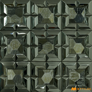 undefined-Black Metal Mosaic Wall Tile Code25597 (300x300mm, Metallic)