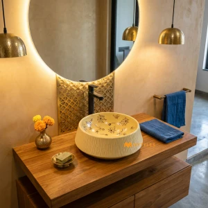 undefined-Artisanal Butter Yellow Fluted Matt Ceramic Table Top Wash Basin Code40410