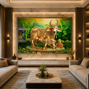 undefined-Vitrified Golden Cow Design Poster Wall Tile Code32853 (4x6 Feet, Glossy)