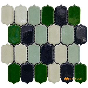 undefined-Arbor Green Glossy Vitrified Lantern Mosaic Tile Code39276 260x265mm 20Pc