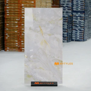 undefined-Royal Grey Onyx Glossy Vitrified Marble Tile Code40456 600x1200mm 2Pc Pack