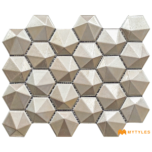 undefined-Imported 3D Silver Hexagon Mosaic Wall Tile Code27265 (326x340mm, Metallic)