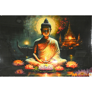 undefined-Vitrified Buddha Poster Wall Tile Code27377 (4x6Feet, Glossy, 3Pcs)-KC-2409
