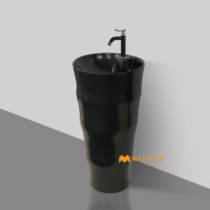 undefined-Ceramic Black Pedestal Wash Basin Code30985 (420x420x840mm, Matt)