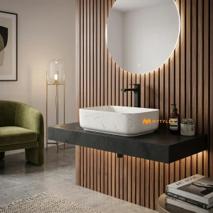 undefined-Ceramic Marble Finish White Wash Basin Code31648 (325x450mm, Matt)