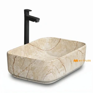 undefined-Ceramic Marble Finish Cream Wash Basin Code31890 (325x450mm, Glossy)