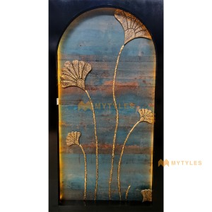 undefined-Vitrified Blue Gold Hand Made Mural Wall Tile Code31937 (4x8ft, Metallic, 4Pcs)