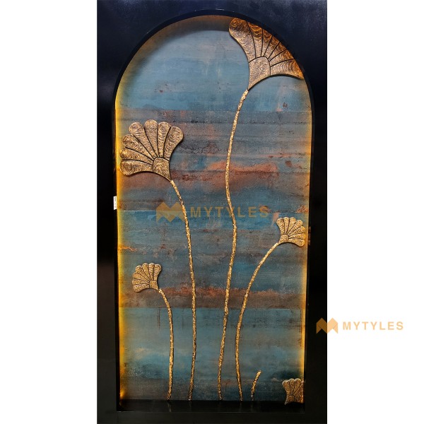 Poster Wall Tile-Vitrified Blue Gold Hand Made Mural Wall Tile Code31937 (4x8ft, Metallic, 4Pcs)