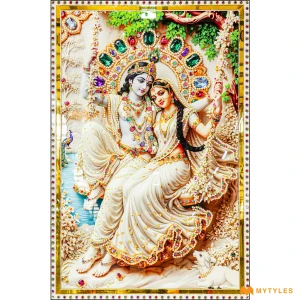 undefined-Vitrified White Radha Krishna Poster Wall Tile Code38496 (4x6 Feet, Glossy)