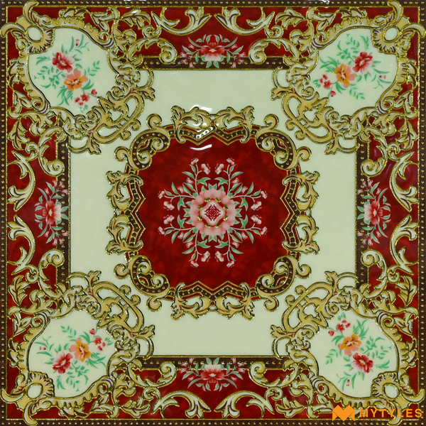 Carpet Rangoli Tiles-Vitrified Imported Carpet Rangoli Tile Code21517 (600x600m, Glossy)