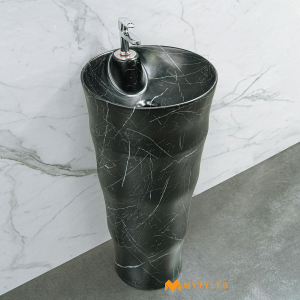 undefined-Black Marble Design Pedestal Wash Basin Code29120 (31x17 Inch, Matt)