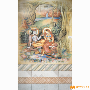 undefined-Poster Wall Tile -Radha Krishna KM1535 Code22414 (4x5 Feet, Matt, 10Pcs)