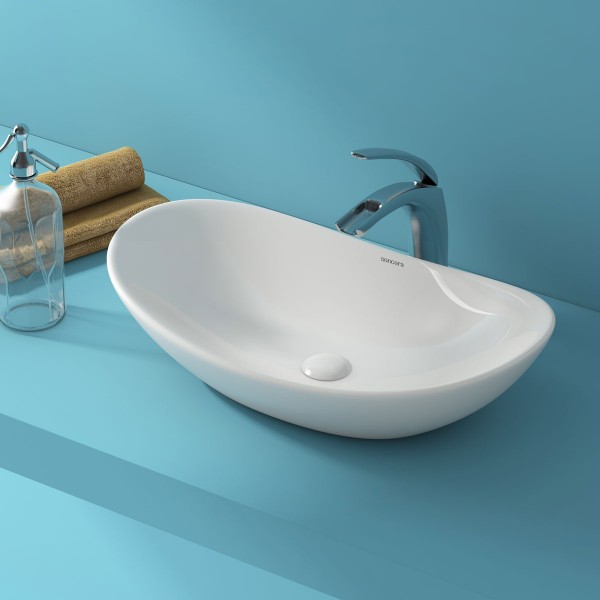 Table Top Wash Basin-Ceramic White Wash Basin Code31330 (360x550mm, Glossy, Sanctum)