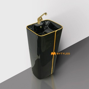 undefined-Ceramic Black Pedestal Wash Basin Code35278 (430x370x840mm, Glossy)