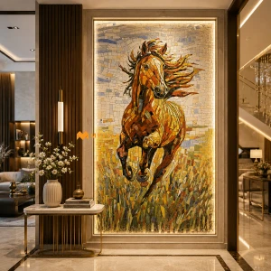 undefined-Vitrified Racing Horse Poster Wall Tile Code35416 (1200x2400mm, Sugar)