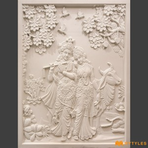undefined-Mint Sandstone Radhakrishna Mural Code35790 (3x4 Feet Stone)-MYTMU054