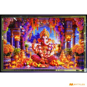 undefined-Vitrified Pink Lord Ganesh Poster Wall Tile Code32856 (4x6 Feet, Glossy)