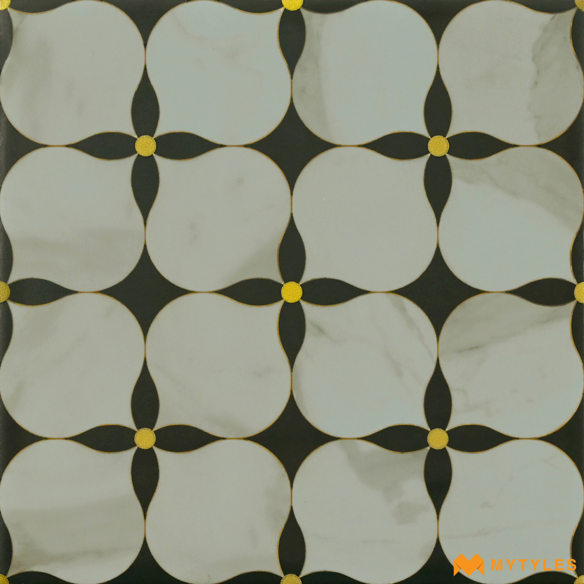 Buy 1x1 Feet Black and White Moroccan Floor & Wall Tile Code25269 Online