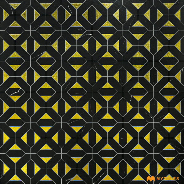 Moroccan Tiles-Imported Highlighter Black Tile Code25581 (600x600mm, Metallic)
