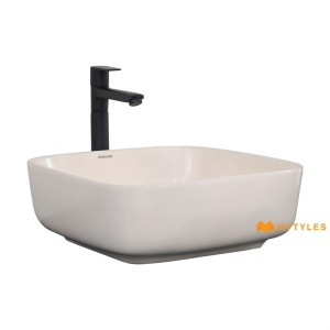 undefined-Ceramic Beige Table Top Wash Basin Code16401 (390x390x140mm, Matt)