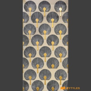 undefined-Vitrified Gray Royal Fanfare Mural Wall Tile Code34207 (4x8 Feet, Matt)